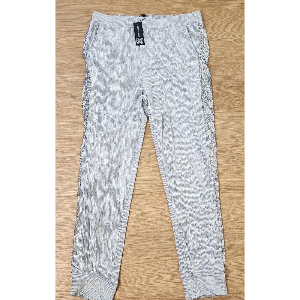 CABLE & GAUGE Sequin Pants Womens Large Trouser Pull-On Wide Leg Joggers NWT